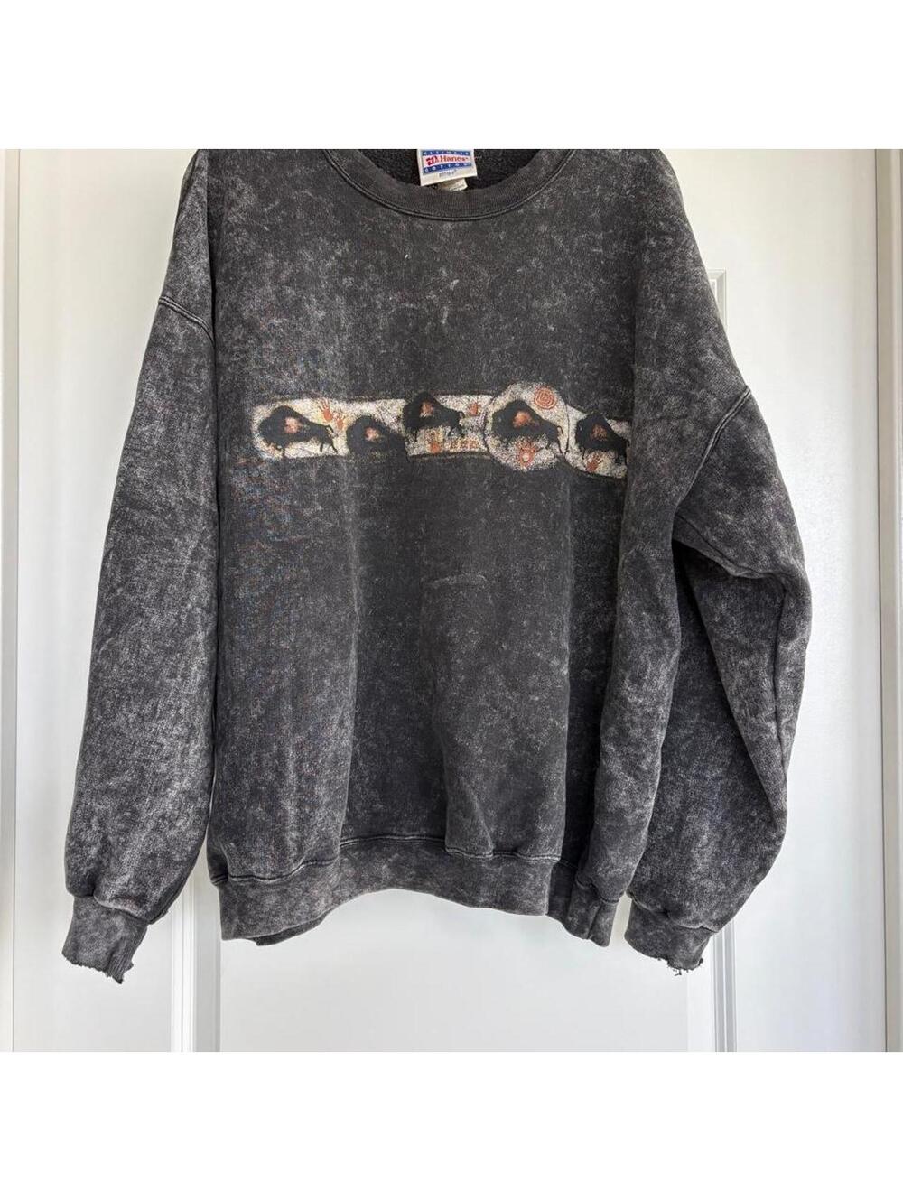Vintage Stone Aged Rockwear Buffalo Graphic Sweatshirt - Size XL